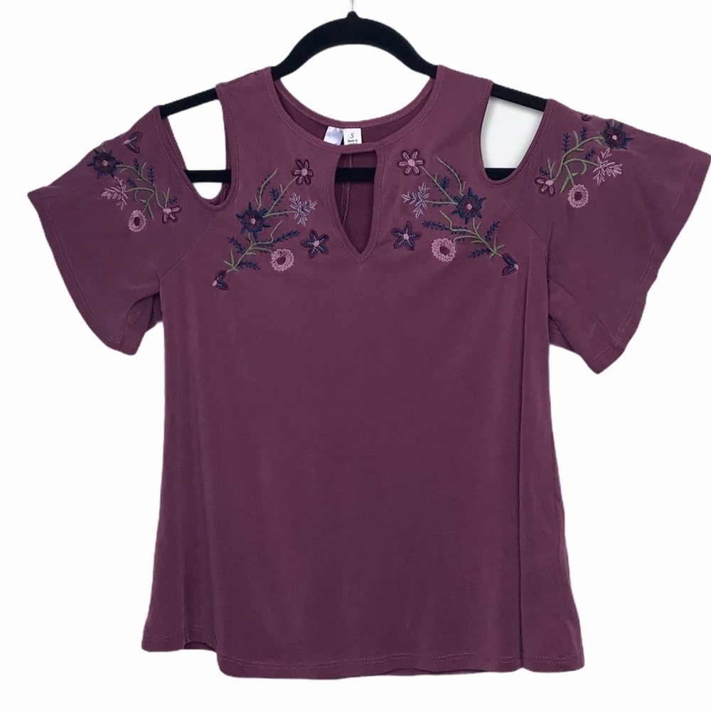 Alya Mauve Purple Floral Cold Shoulder Top